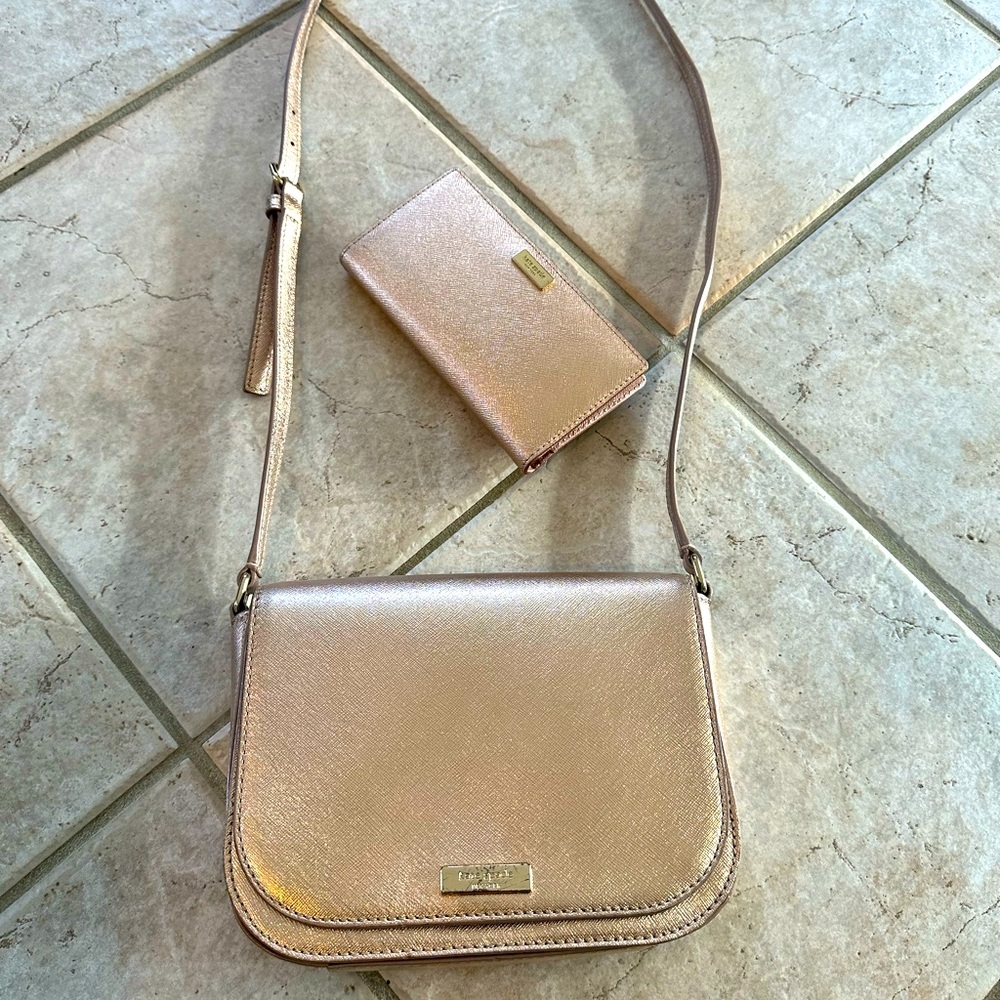 Pink Sheen Kate Spade Crossbody Purse and Wallet Duo